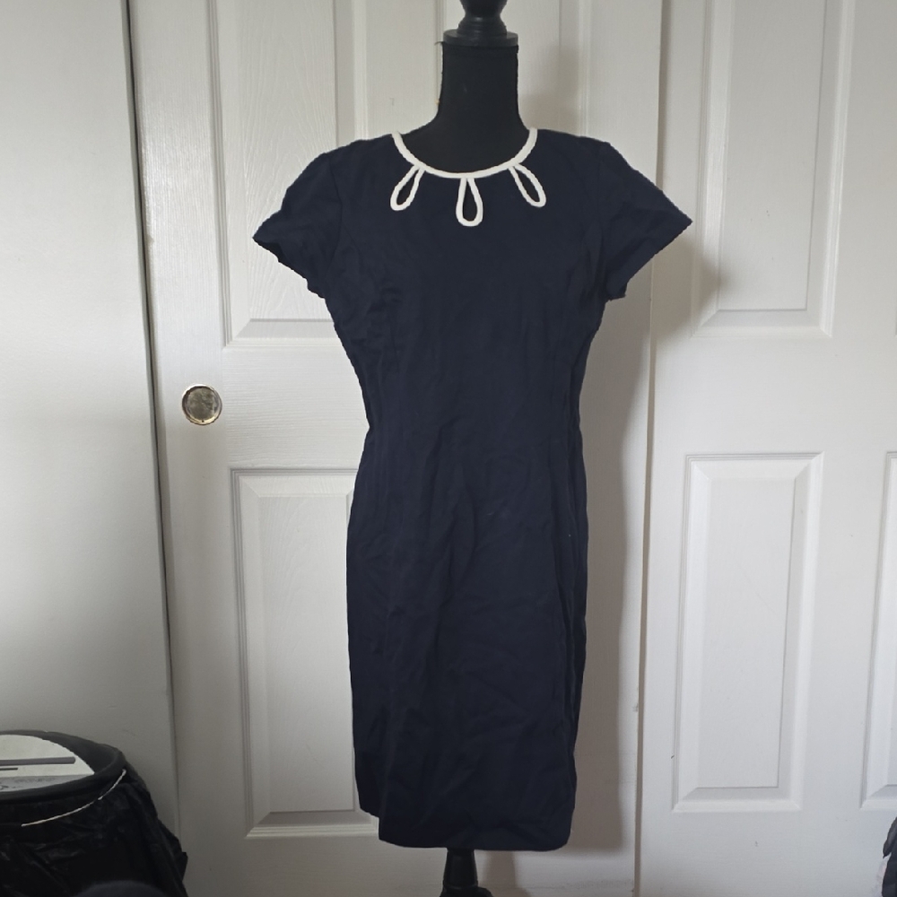 Talbots Navy Dress with White Accents